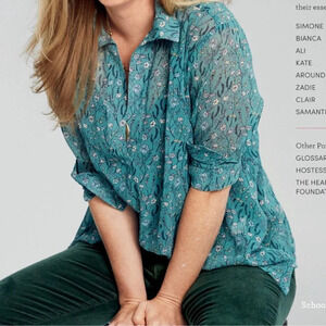 CAbi Chase Field Of Flowers Semi Sheer Blouse Sz Small Oversize Style 3761 Green